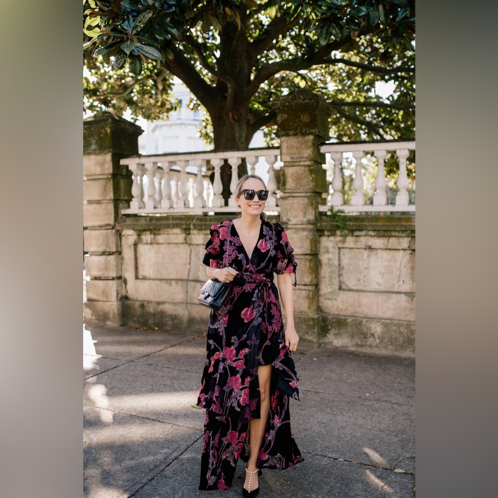Hutch Black Motif Tiered Velvet Wrap Dress - Picture 4 of 9